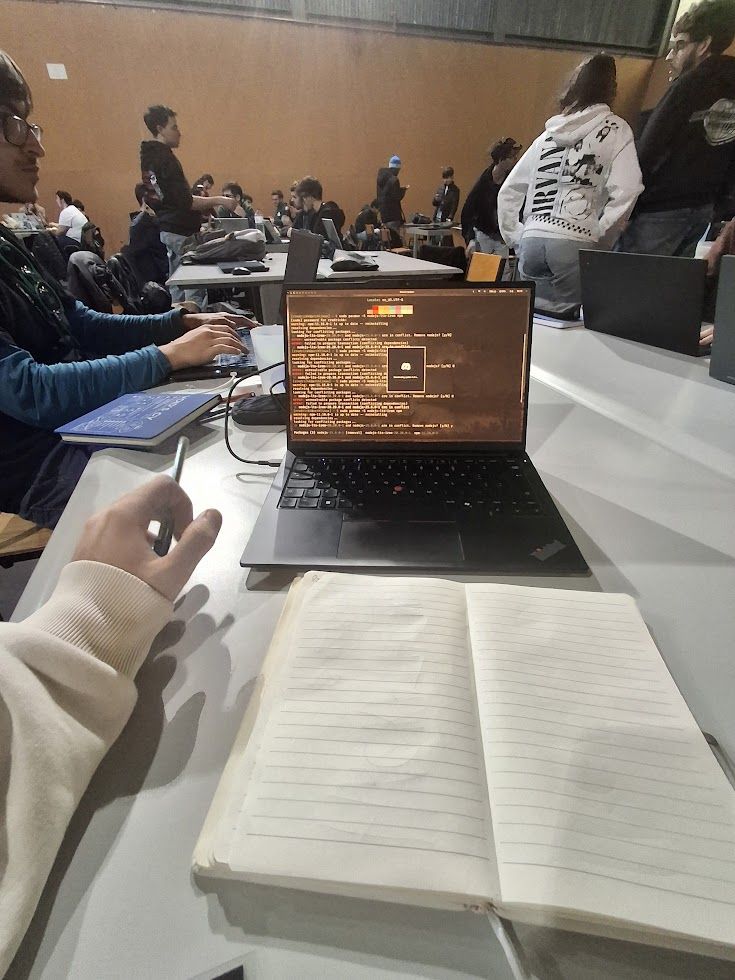 Coding at the hackathon with merge conflicts on screen